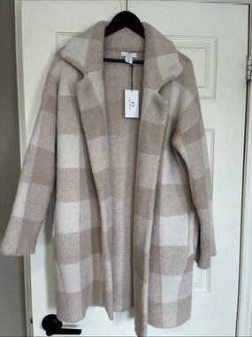 H by Halston Neutral Plaid Open Front Cardigan Coatigan